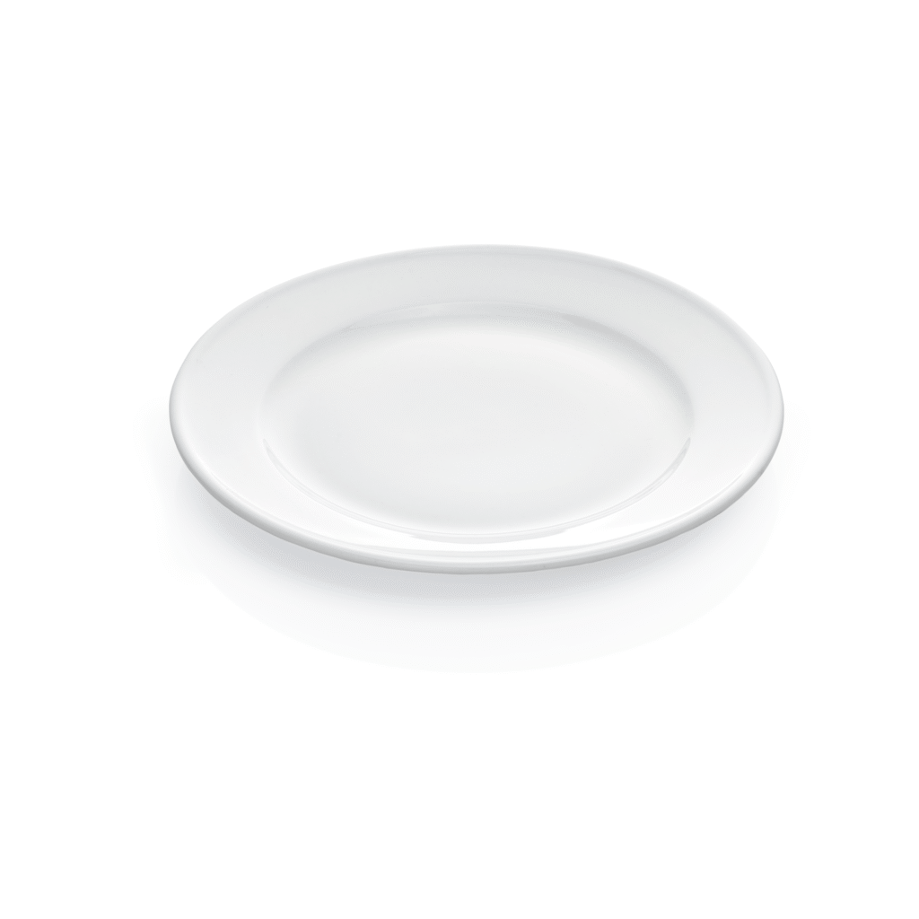 6 stk – Flad Tallerken – Hvid – Porcelæn – Ø26 cm – Forstærket kant