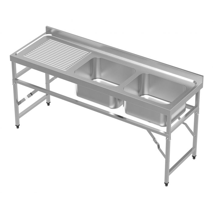 Vaskebord uden underhylde – foldebar – B1800 x D600 x H850 mm – 2 vaske til højre