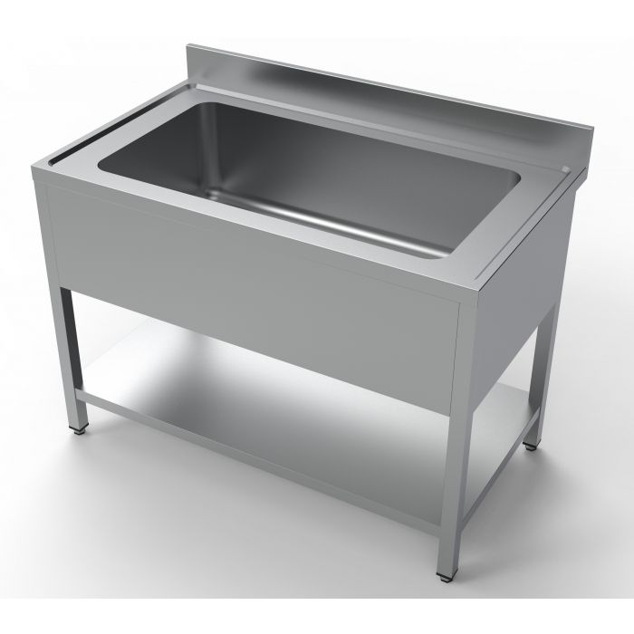 Vaskebord rustfrit stål med underhylde stor vask – B1200 x D700 x H850 mm
