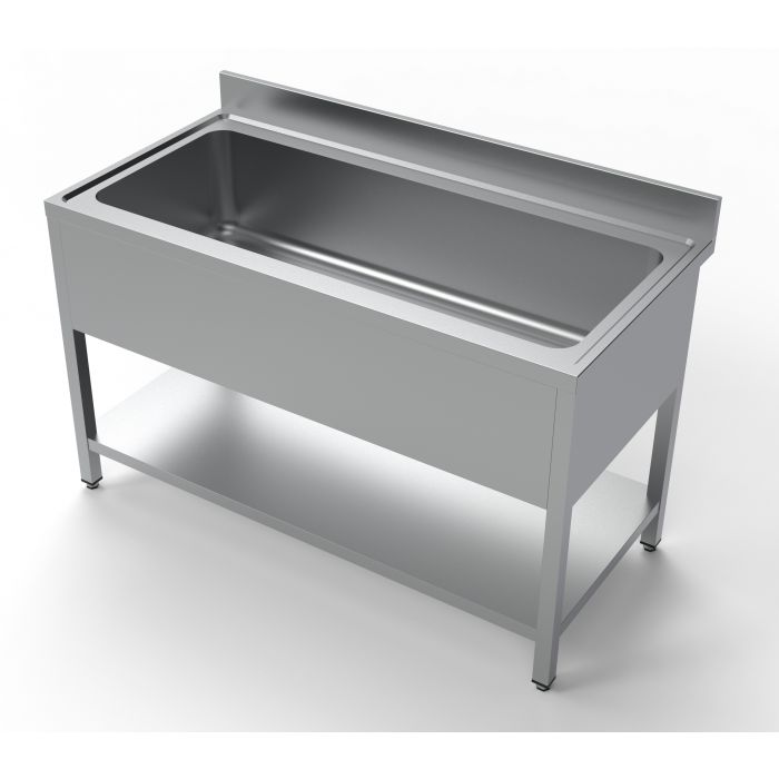 Vaskebord rustfrit stål med underhylde stor vask – B1400 x D700 x H850 mm