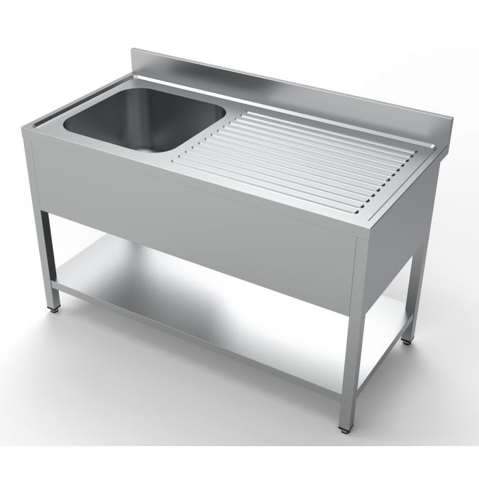 Vaskebord rustfrit stål med underhylde vask til venstre – B1400 x D700 x H850 mm