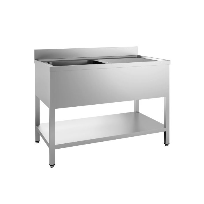 Vaskebord rustfrit stål med underhylde vask til venstre – B1200 x D600 x H850 mm